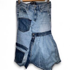 Upcycled GAP Patchwork Denim Midi Skirt Raw Hem One Of One Size 12 Artsy unique